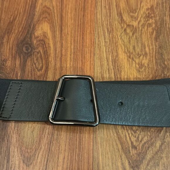 Akris black belt trapezoid stretch belt with leather s/m - Picture 3 of 8